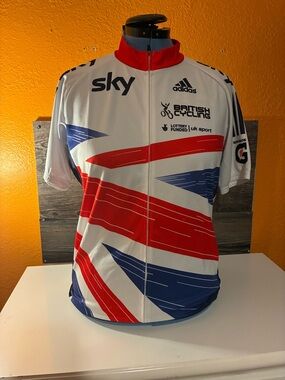 adidas White Red Blue British Cycling Team Jersey